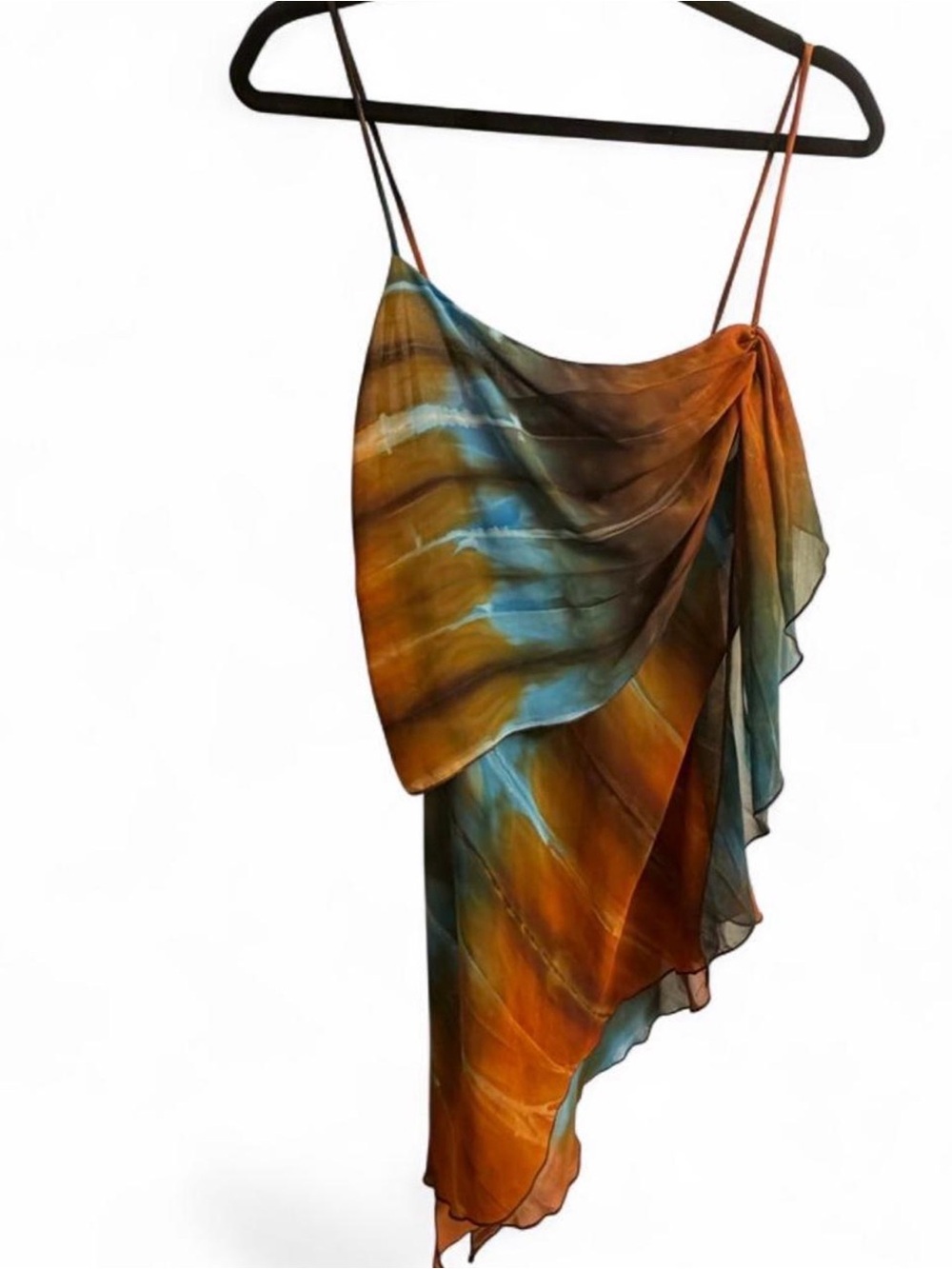Vix Hand-Dyed Silk Asymmetrical Cami in Rust & Teal